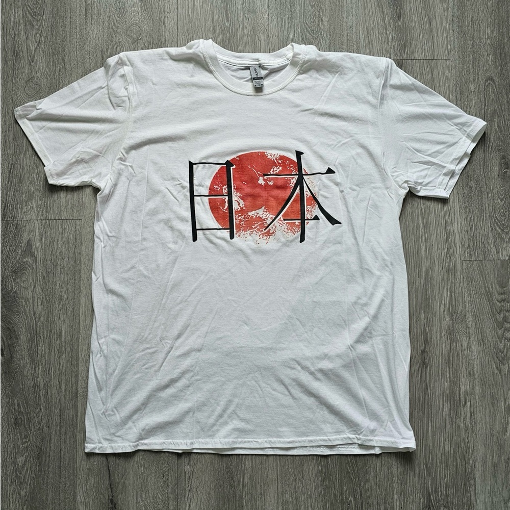 Men’s White JAPAN t-shirt with Japanese symbols Sz XL